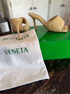 Bottega Veneta Beige Quilted Leather High-Heel Mules